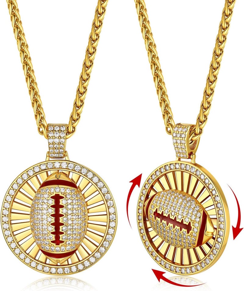 KeyStyle Bling Sports Necklace for Men Teen, Spinner Pendant for Athletes (Baseball Soccer Basketball Football Pendant) - Image 1